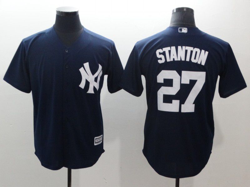 Men New York Yankees 27 Stanton Blue Game MLB Jerseys